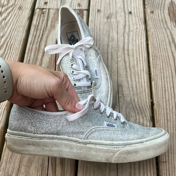 vans | men’s 6.5 women’s 8 vans silver sparkly shoes - Picture 2 of 8